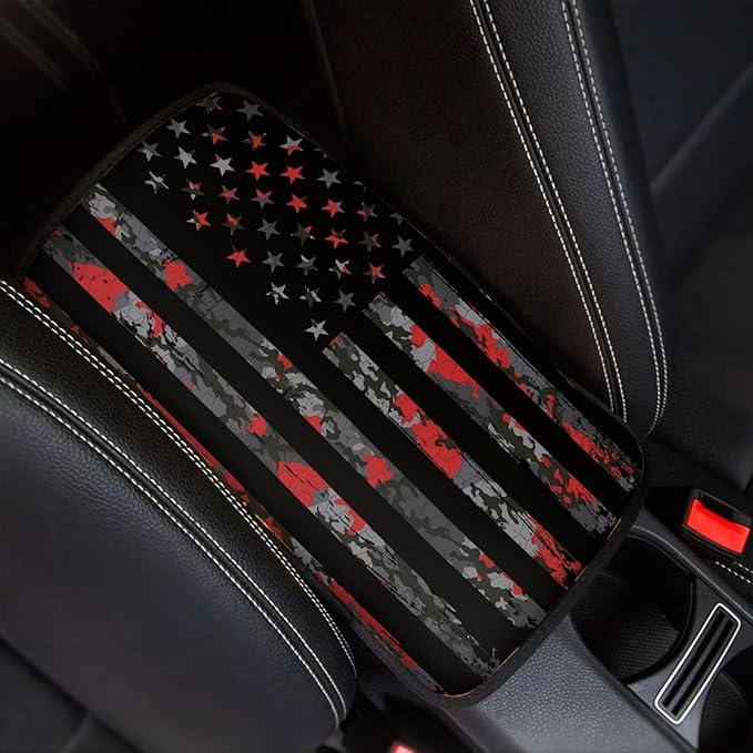 JoyLamoria Camou American Flag Auto Center Console Pad Cover Patriotic Car Armrest Cushion Soft Handrail Box Protector Universal