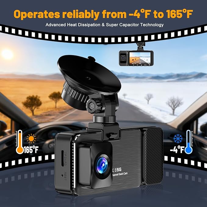 3 Channel 4K Dash Cam Front and Rear Inside, Wide-Angle 360 Camera for Car with 64GB Card Included, Durable Material Dash Camera with Loop Recording, Night Vision, G-Sensor, 5GHz WiFi, 24Hr Parking