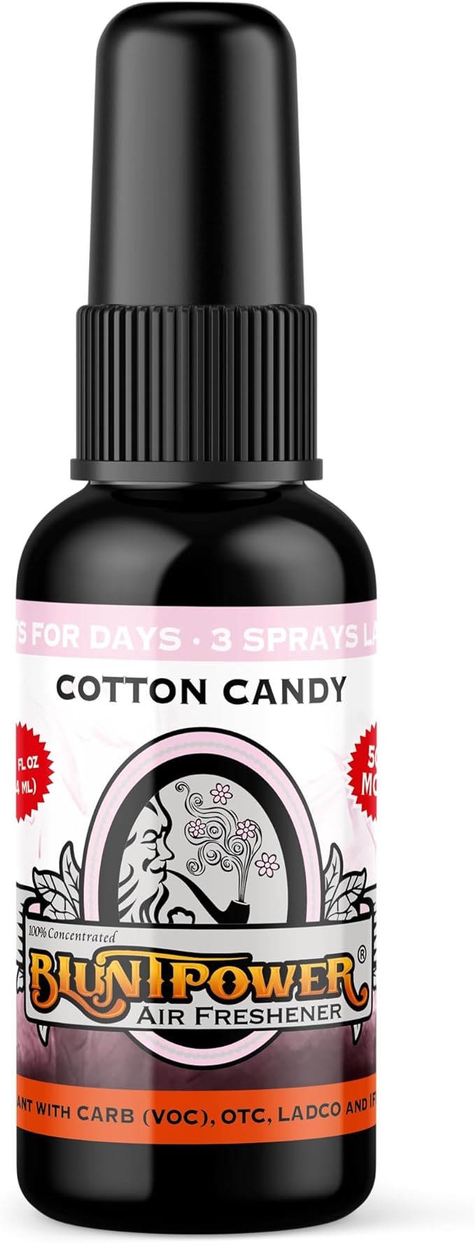 BluntPower (Cotton Candy, 1 Pack) Concentrated Air Freshener for Room and Car Spray - Oil-Based Diffuser Spray Bottle - Long-Lasting Bathroom Spray, Car Freshener, & Odor Eliminator Spray