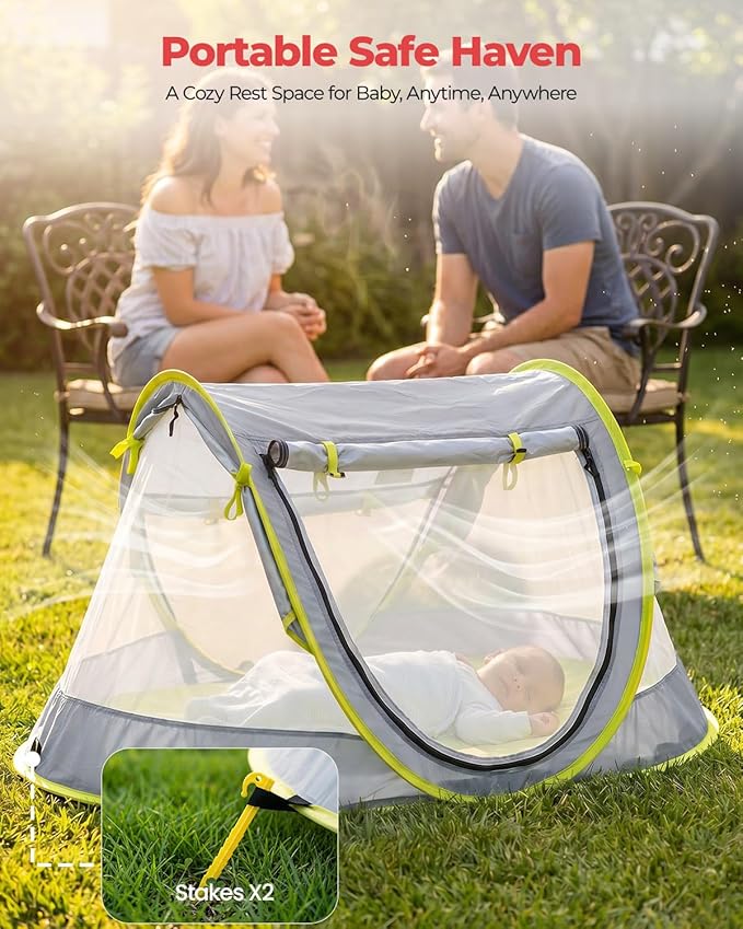 Poray Portable Baby Beach Tent with UPF 50+ Sun Shelter,Mosquito Net and Sunshade, Ideal Pop Up Kids Travel Tent with Carry Bag & 2 Stakes,Outdoor Indoor Play and Sun Protection