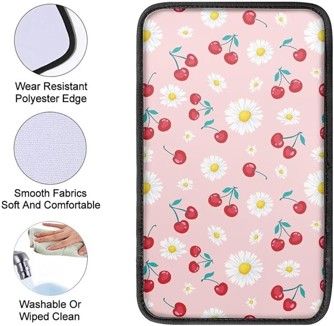 Dreaweet Car Armrest Cover Pink Center Console Cover Cute Cherry Car Accessories for Women Girly,Universal Auto Center Console Cover Pad for Cars SUV Trucks Sedan Soft Comfortable