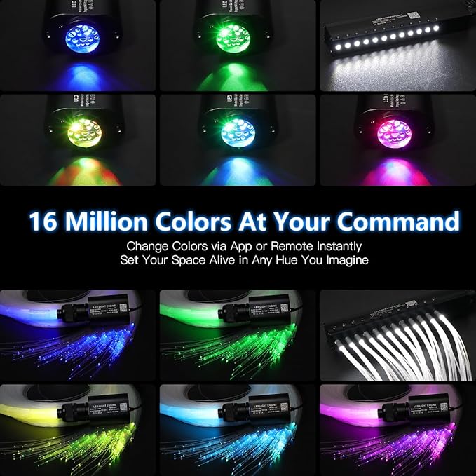 Starlight Headliner Kit 500 Piece Twinkle 0.03in(6.5ft/2m) with White Meteor Fiber Optic Light Kits Car Roof Lights RGBW Music Activated/APP Control Star Lights for Car Theater Game Bed Room Ceiling