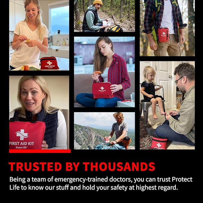 Protect Life First Aid Kit, Travel First Aid Kit for Car, 100 Piece Compact Emergency Preparedness Starter Kit for Home, Office, Camping, Hiking