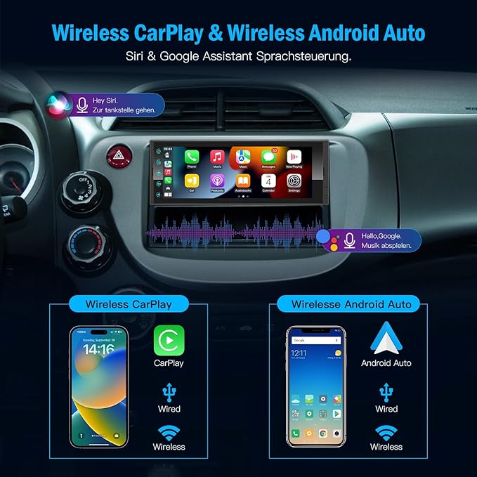 Android Single Din Radio Car Stereo with Wireless Apple CarPlay & Android Auto - 6.9" InCell Touchscreen Car Radio Support Backup Camera, Mirror Link, Bluetooth, GPS, AM&FM, RDS, USB, EQ, SWC