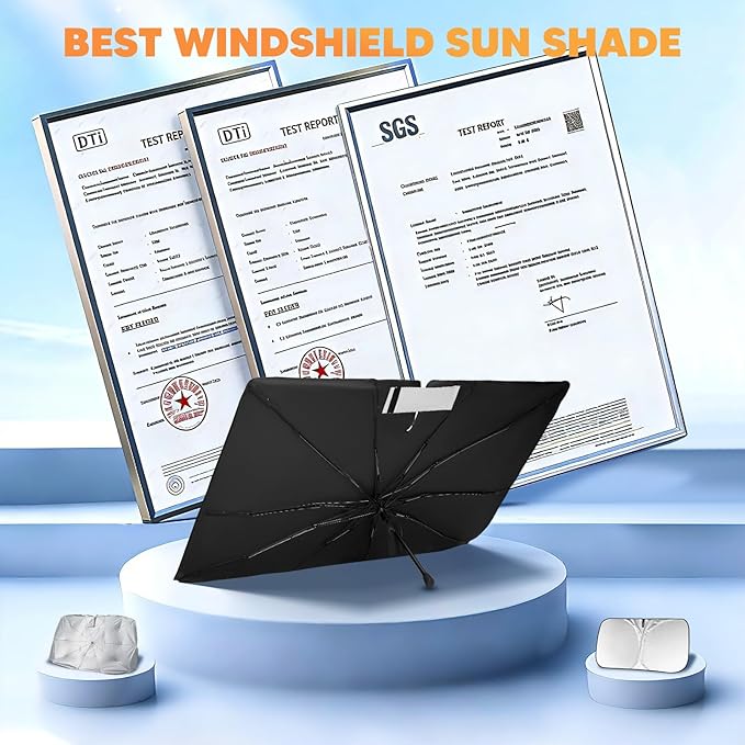 KUST Custom Fit Windshield Sun Shade Umbrella for Jeep Wrangler JL 2018-2025 2026 | Foldable Sunshade with Bendable Handle | Blocks Heat & UV Scratch Resistant Keep Cool Sunshield