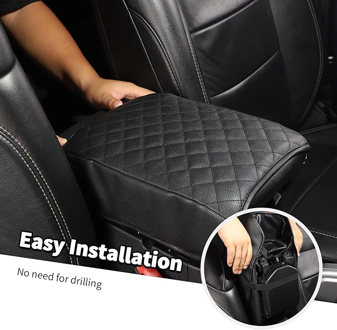 Jimen for JL Armrest Cover, Leather Auto Center Console Cover Arm Rest Cushion Pad Compatible with Jeep Wrangler JL JLU & Jeep Gladiator JT 2018-2024 (Black)