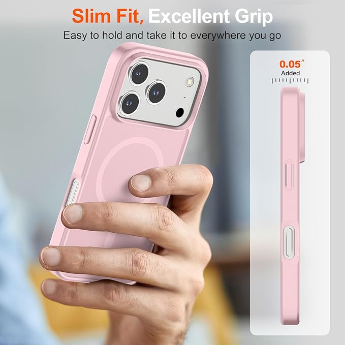 SUPFINE Magnetic for iPhone 17 Pro Case with Screen Protector (Compatible with MagSafe)(Military Grade Drop Protection) Translucent Matte Shockproof with Anti-Fingerprint Phone Cover,Light Pink
