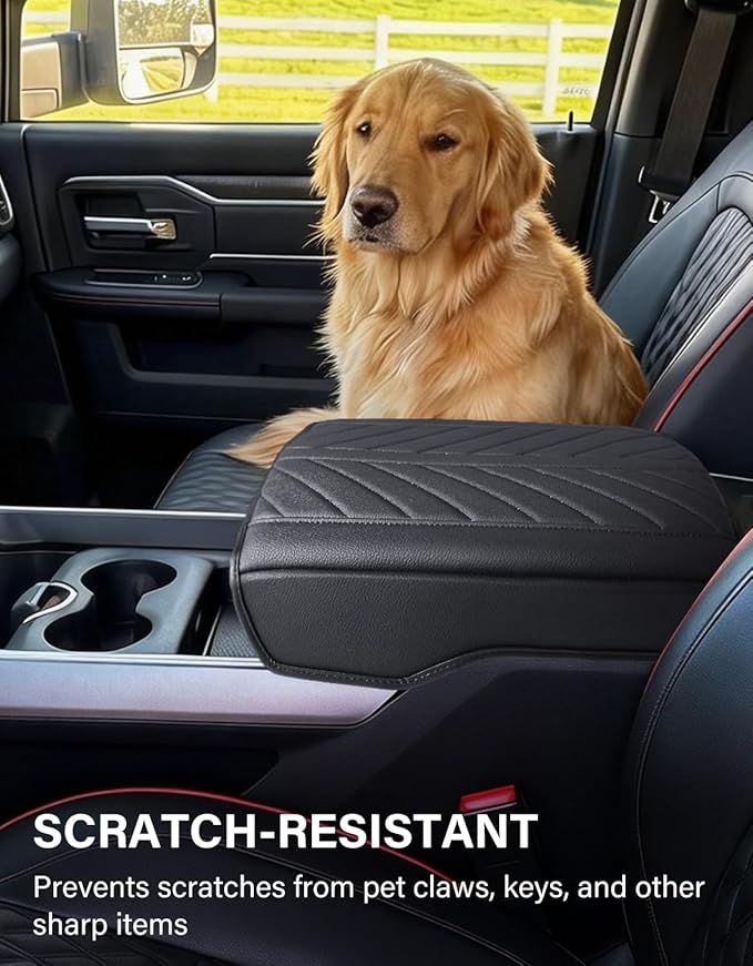 Center Console Cover Compatible with 2019-2026 Dodge RAM 1500 2500 3500 Accessories, Vinyl Leather Middle Console Cover Cushion Pad, Anti-Scratch, Black(Floor Console Bucket Seat Only)