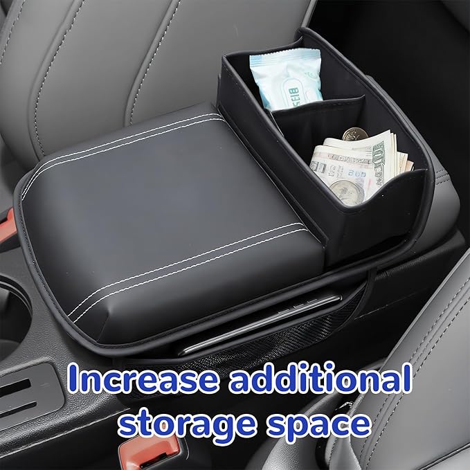 MARCHFA Center Console Armrest Cover Pad Car Armrest Cushion with Storage Pocket and Cup Holder Waterproof Auto Armrest Protector Pillow for SUV (Black)