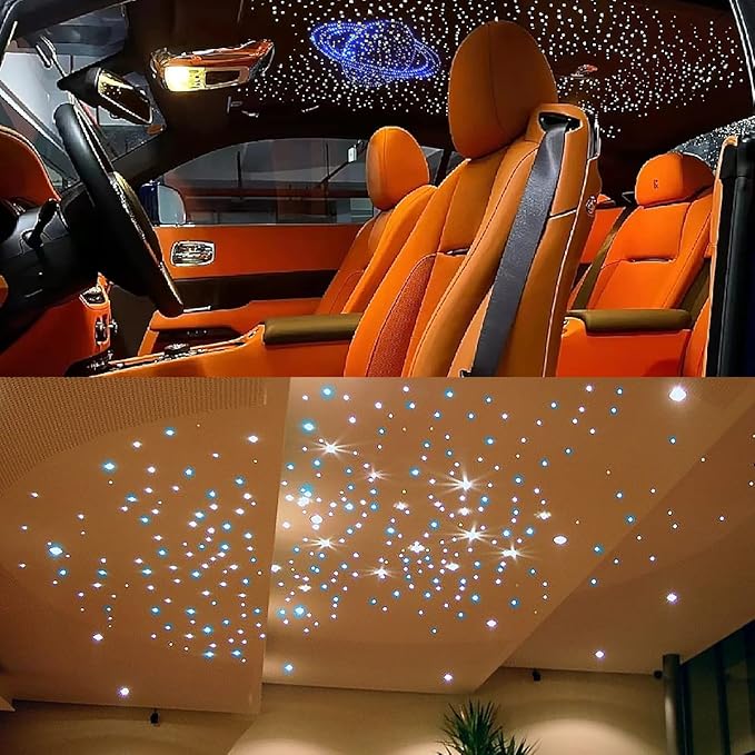 AKEPO New Version 32W Dual-Head 2 Light Color RGBW Fiber Optic Lights, 920pcs of Mixed Optical Fibers in 9.8ft+Small Size Music Activated Fiber Optic Star Ceiling Light for Home/Car Headliner Star