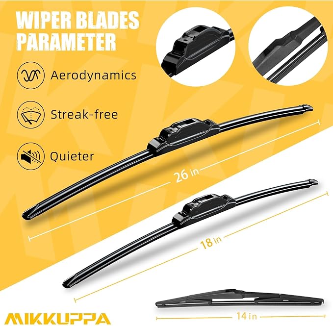 MIKKUPPA 26"+18"+14" Windshield Wiper Blades Replacement for 2014-2023 Jeep Cherokee, Front & Rear Wiper Blades Set, Durable Stable Quiet All Season (Pack of 3)