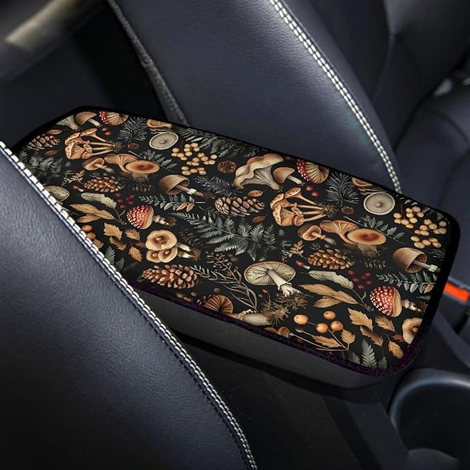 Dreaweet Car Armrest Cover Mushroom Car Accessories for Women Car Center Console Pad Universal Fit Armrest Cover Protector for Cars,SUV,Trucks,Black