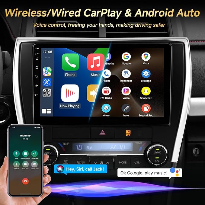 Car Stereo for Toyota Camry 2015 2016 2017 Radio, Wireless Carplay Android Auto,10.1inch IPS Touch Screen for Camry Headunit with Mirrorlink FM RDS DSP GPS WiFi Bluetooth Backup Camera(2G+32G)