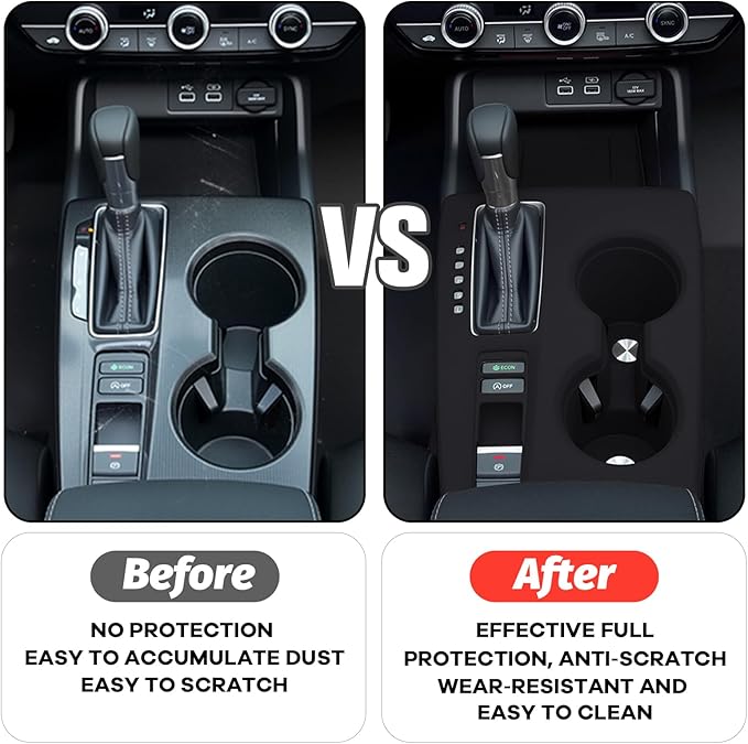 Silicone Car Gear Shift Panel Cover for Honda Civic 2022-2025 CVT Accessories Center Console Wireless Charging Pad Black Anti-Scratch Cup Holder Protector(Not for Hatchback e:HEV Hybrid)