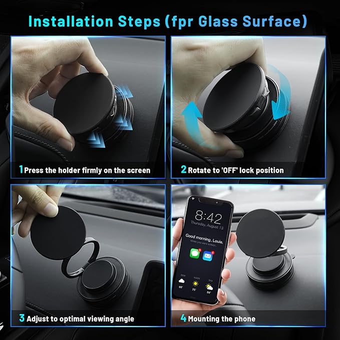 Magnetic Phone Holder for Car 360° Adjustable & Foldable Car Phone Holder Compatible MagSafe Hands-Free Suction Cup Phone Mount for iPhone & Android & All Vehicle/Car/Gym/Mirror