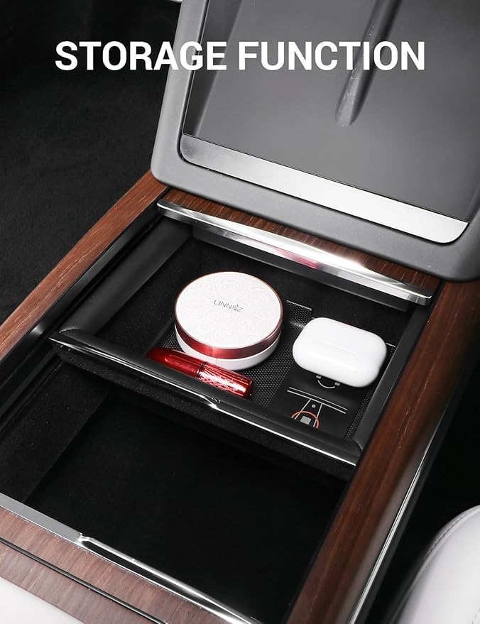 BASENOR 2022-2026 Tesla Model S Model S Plaid Model X Model X Plaid Center Console Storage Organizer Box Tray Pad TPE Cup Holder Insert Mat [Proprietary Design] for Tesla Interior Accessories (2 PCS)