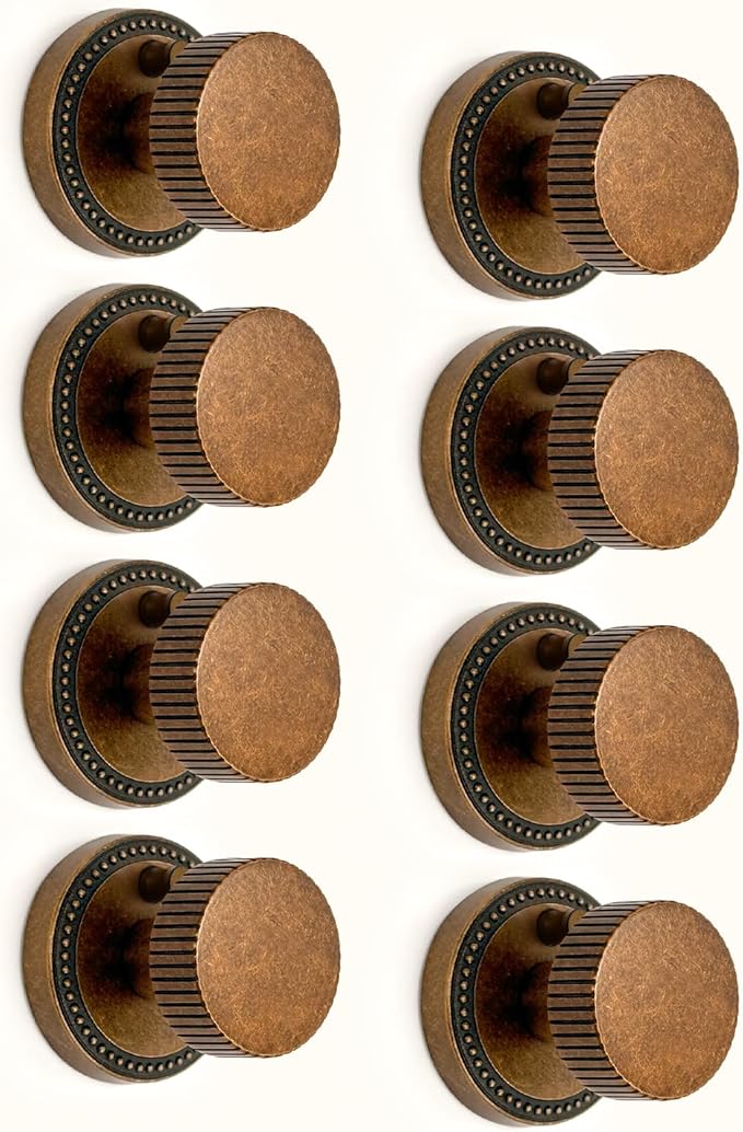 Asidrama 8 Pack Antique Brass Privacy Door Knobs with Lock, Vintage Door Handles with Antique Brass Door Knobs Interior for Bedroom or Bathroom, Heavy Duty Door Lever for Left Right Sided Doors