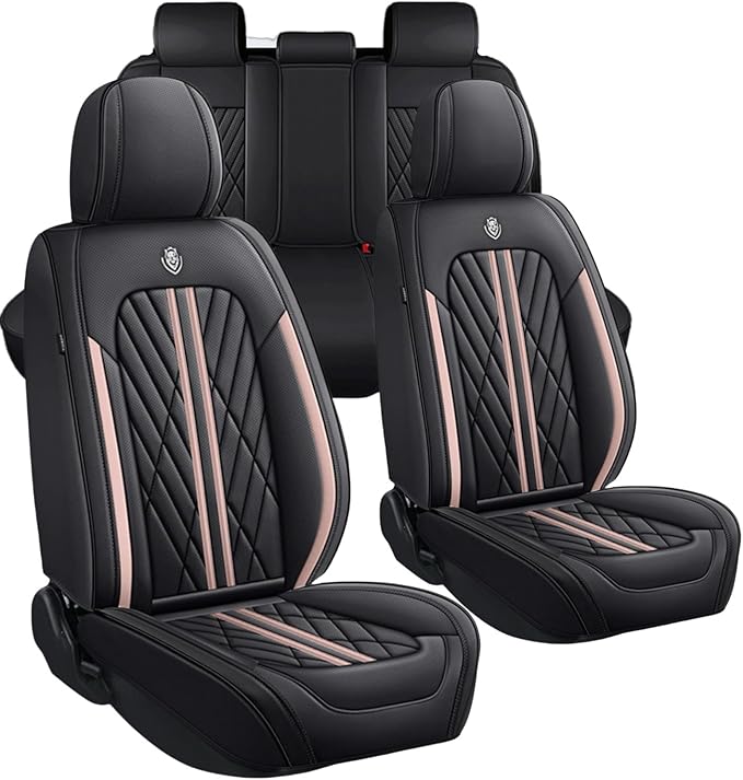 Premium Nappa Leatherette Car Seat Cover Set Custom Fit for Honda CR-V CRV 2000-2023 2024 2025 2026 Water-Proof Breathable Faux Leather Seat Cushion Protectors (Full Set 5 Seats,Pink Line)