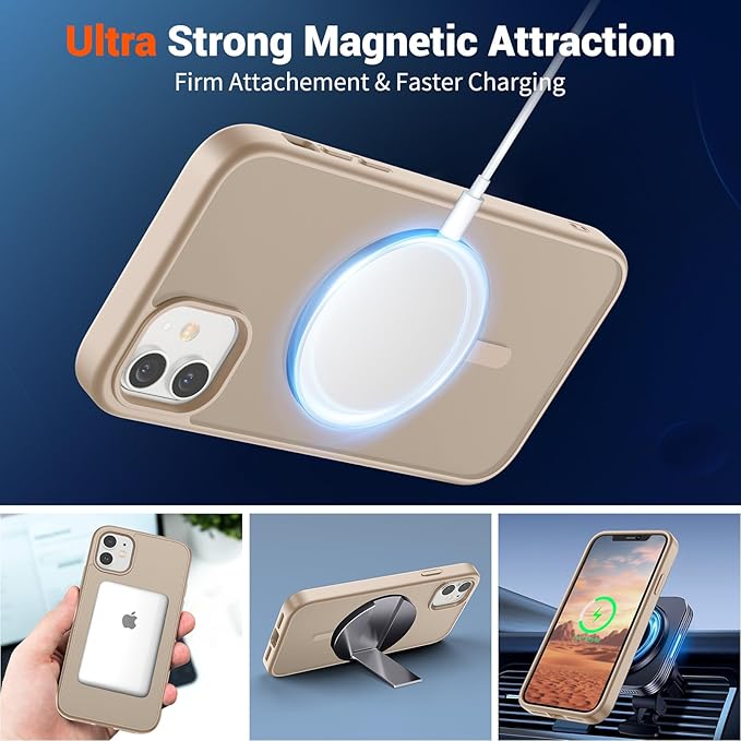 SUPFINE Magnetic for iPhone 12 Mini Case & iPhone 13 Mini Case with Screen Protector (Compatible with MagSafe) (Military Grade Drop Protection) Translucent Matte Shockproof Phone Cover,Desert Gold