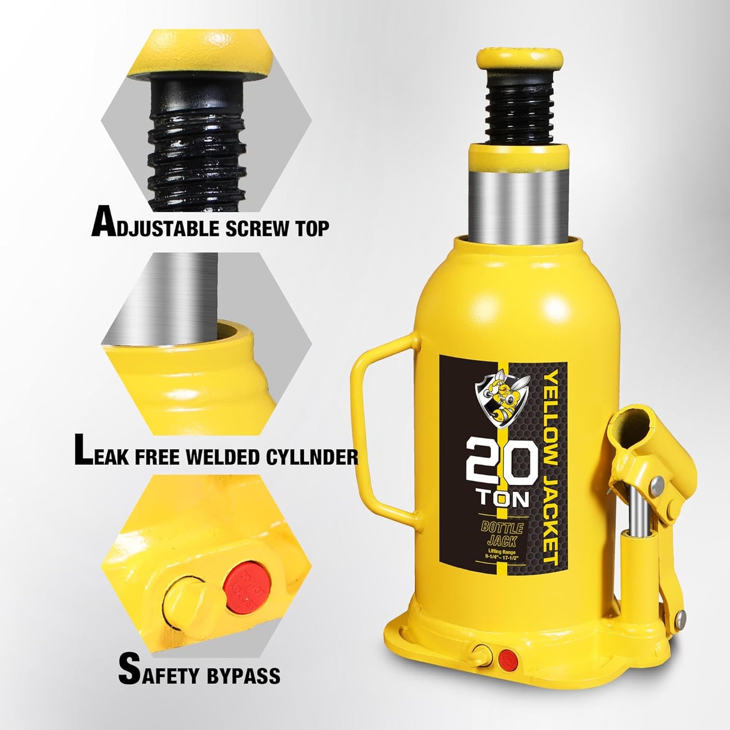 YELLOW JACKET 20 Ton Muti-Directional Welded Bottle Jack (40,000lb), Horizontal Bottle Jacks Use for Car, Pickup, Truck, RV, Auto Repair, Hydraulic Bottle Jack, Yellow