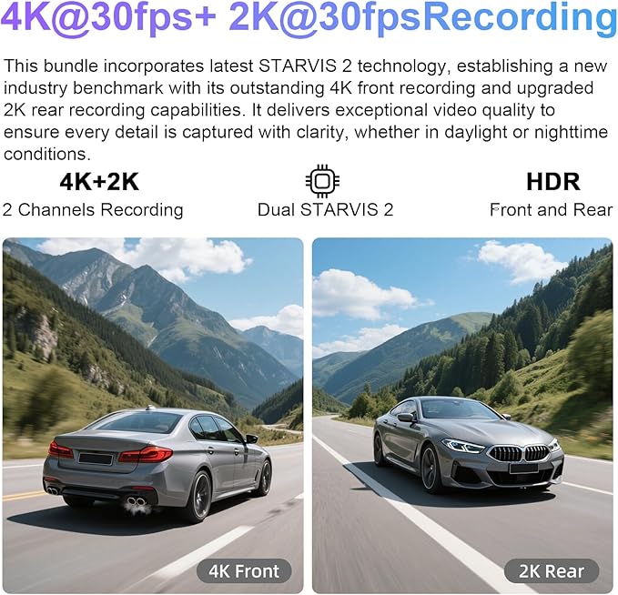 Mangoal 4K Front & 2K Rear 2 Channel HDR Dash Cam, Dual STARVIS 2 IMX678 IMX675 Fit for Chevy Silverado 1500 2019-2021, 1500 Limited 2022 and HD 2020-2023 (Model A), 5GHz WiFi, GPS, 128 GB