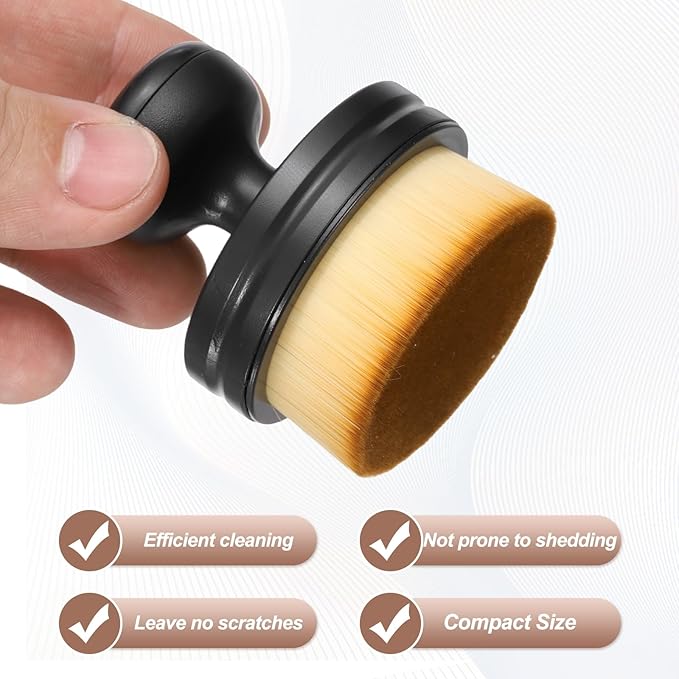 HARFINGTON 3 Pcs Car Tire Shine Applicator Brush PBT Automotive Tire Dressing Brush Car Cleaning Duster with Storage Stand for Auto Detailing Cleaning, Yellow/Brown