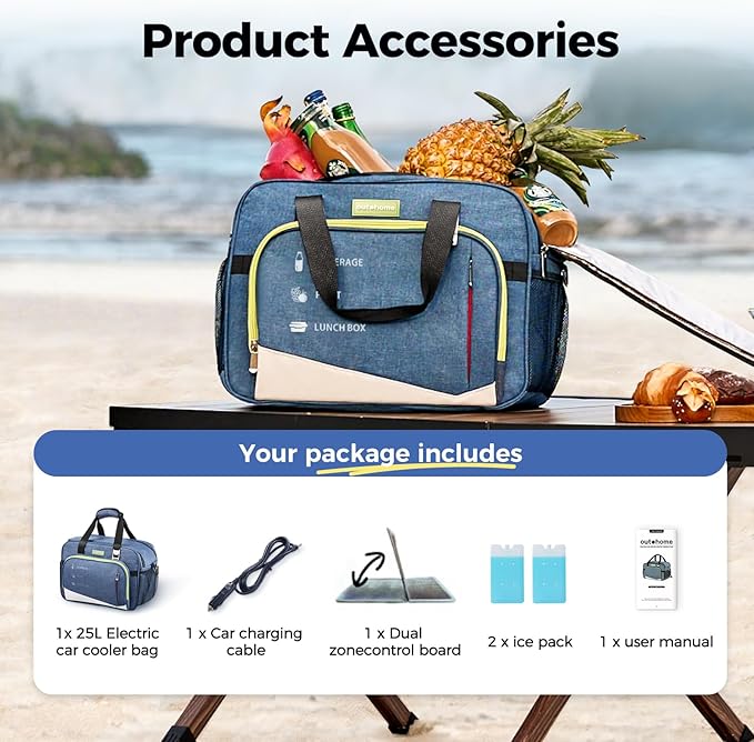 Electric Portable Cooler Plug in 12V Car Cooler Bag, Warmer Bag for Vehicle, DC Power Cord,25L Insulated Lunch Bag for Family Outings, Grocery,Camping,Truck Drivers,All Season ﻿