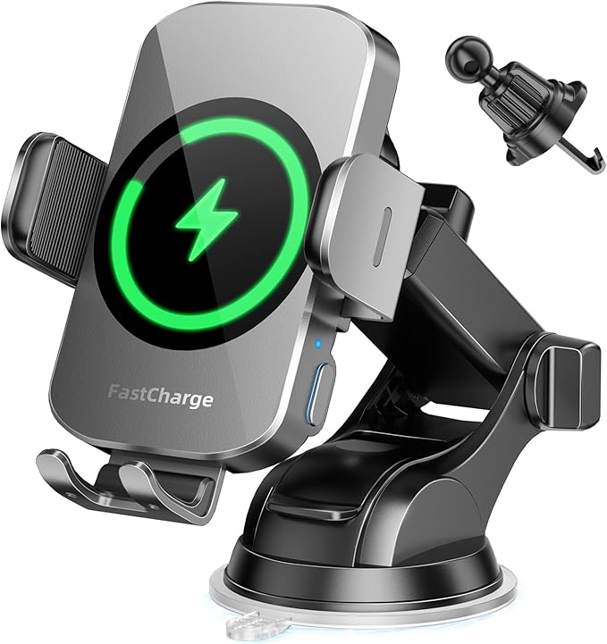 BothLin Wireless Car Charger, Fast Charging Phone Holder 3 in 1 Phone Mount Auto Clamping Car Accessories Compatible with iPhone 17 16 15 14 13 12 11 Xs XR, Samsung S23 Ultra S22 S21 S20(Space Grey)