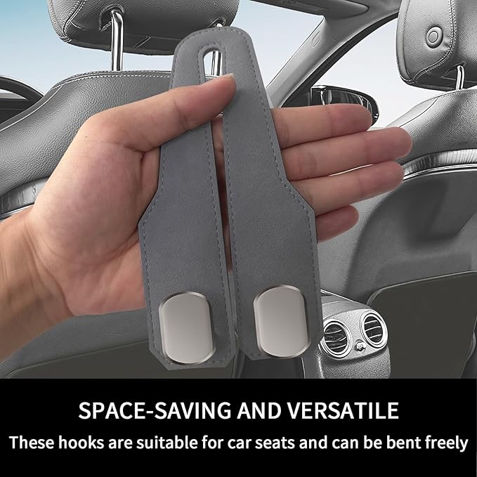 Car Seat Headrest Hooks for Purses and Bags, 2 Pack Bag Purse Holder for Car With Double Metal Hooks, Car Purse Hanger, Headrest Back Seat Handbags Hook Cute Hanging Accessories, Grey