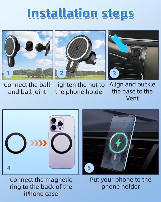 PZK Car Phone Mount for Mazda CX-30 CX30 2019-2022 2023 2024 2025 Accessories Custom Air Vent Car Phone Mount Magnetic 15W Fast Wireless Charger Hands Free 360° Rotation Phone Automobile Cradles