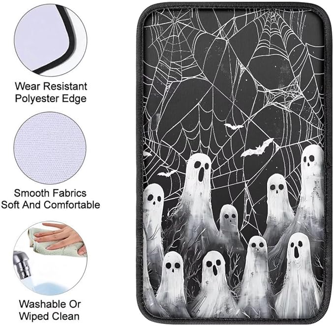 Cute Ghost Web Universal Center Console Armrest Soft Pad Protector Cover Armrest Box Protector Non Slip for Pet Dogs Car Interior Decor