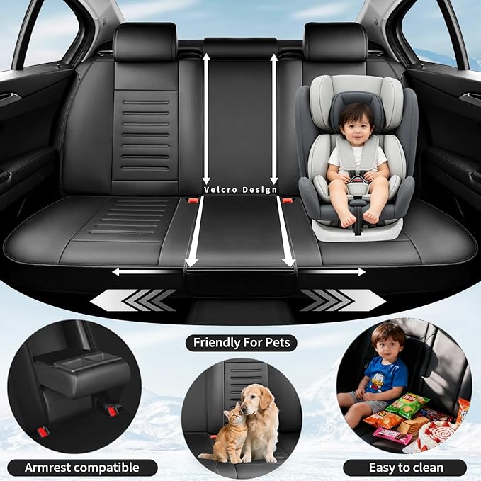Fit Tucson Premium Leather Car Seat Covers Compatible with Hyundai Tucson 2010-2024 2026, Breathable, Wear Resistant, Airbag Compatible, All-Weather Protection & Full Coverage, Full Set Black