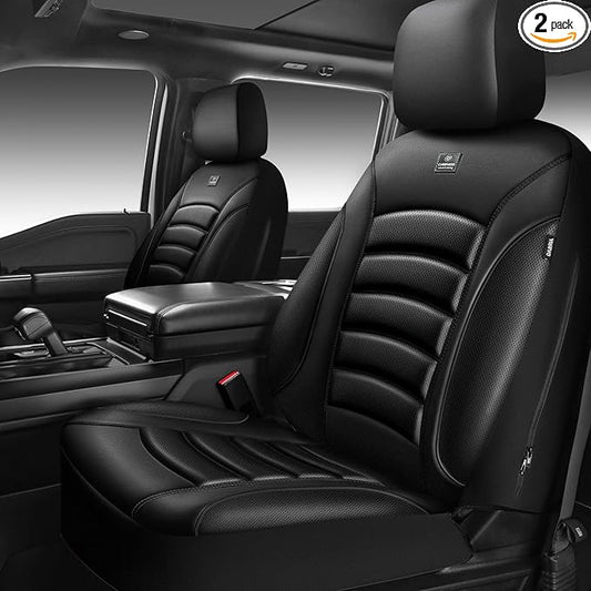 CAR PASS 3D Foam PU Leather Car Seat Covers, Universal Seat Covers Front 2 for Trucks SUV Sedan Automotive Seat Covers Armrest Airbag Compatible Waterproof Comfortable Faux Nappa Leather All Black