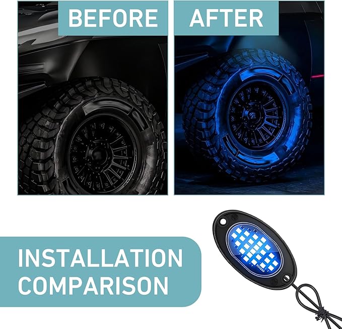 4 PCS LED Rock Lights Kits, Super Bright Ambient Underglow Lights, Waterproof LED Rock Light Kit, Universal Undercar Light for Pickup Off Road RZR SUV ATV UTV Car (Ice Blue)