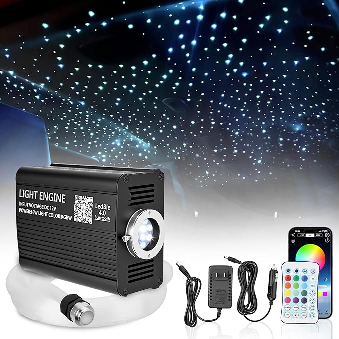 Twinkle Starlight Headliner Kit, 500pcs 0.03in/9.8ft, 16W LED Star Ceiling Fiber Optic Light Kit, APP/Remote Control Star Effect, for Truck SUV Home Ceiling Party Theater