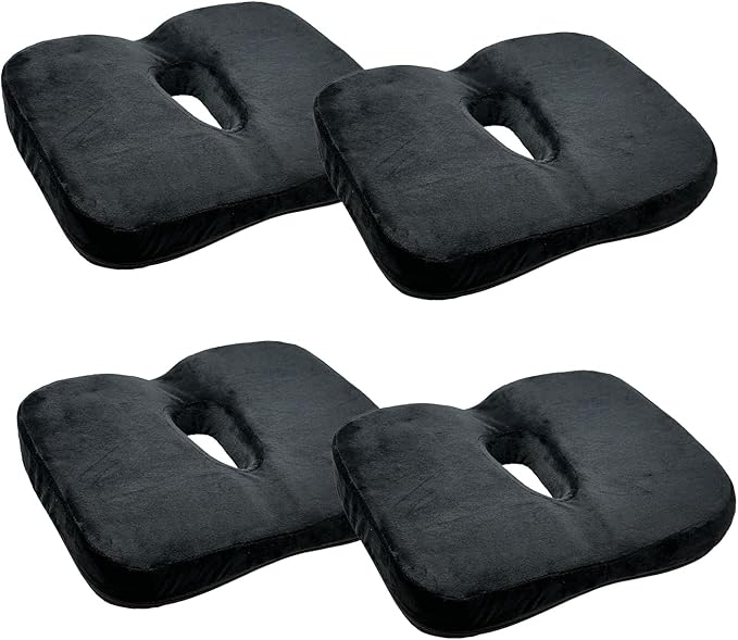 Seat Cushion - Memory Foam Sitting Pillow - Car Seat & Office Chair Cushion - Slip-Resistant with Soft Surface (4 Packs, Curved Shape)