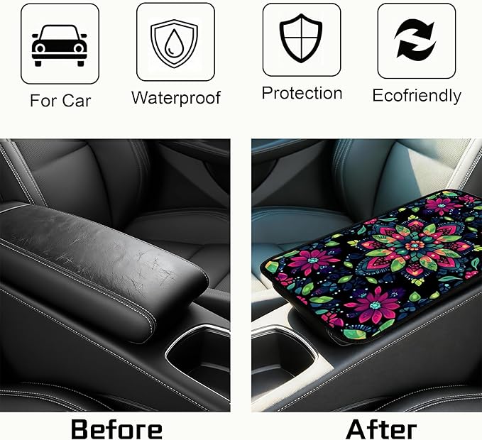 Car Armrest Cover Pad - Car Center Console Cushion Protector Against Pet Claws, Dirt and Sticky Fingers, Comfortable Auto Decor Accessory Fit for Sedan, Van, SUV (AAI-JC0122-1M)