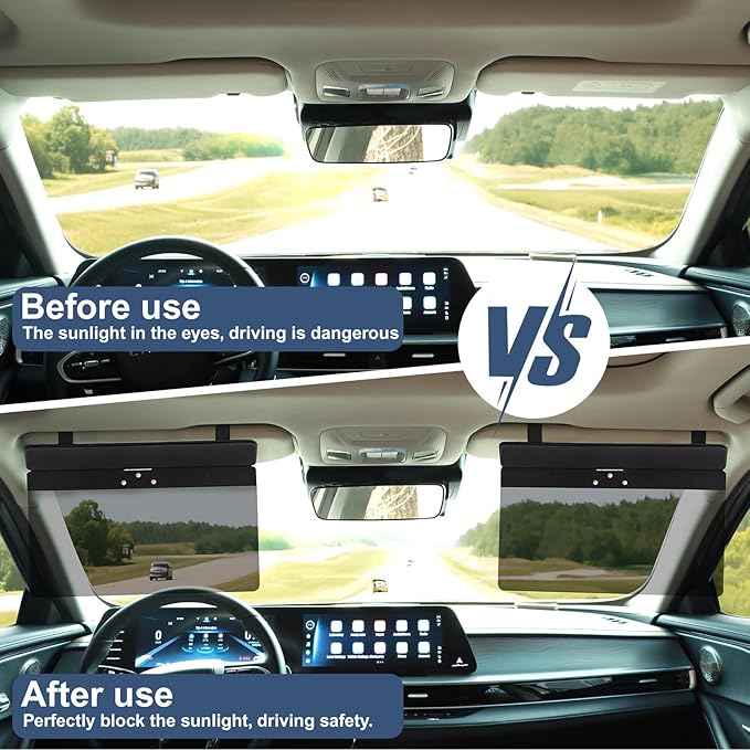NAZZO Sun Visor Extender for Cars, Adjustable PC Sunshade Lens, Car Sun Visor Extension Blocker, Glare, UV, Stray Light, Snow Blindness Protector, Safe Driving, Universal for Car SUV, Black