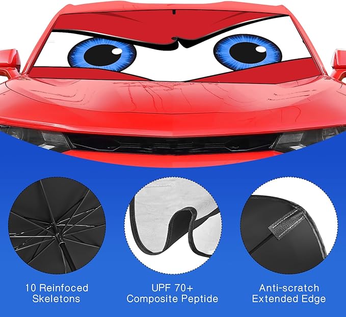 Upgraded Car Windshield Sun Shade Umbrella, Car Shade Front Windshield Sun Shade, Foldable Umbrella for Block UV Rays & Sun Heat Protection, 57"X31"