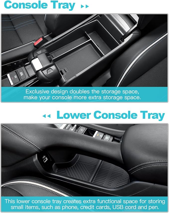 CDEFG 2PCS for 2023 2024 2025 2026 2027 HR-V Center Console Organizer Tray for 2023-2026 2027 Honda HRV HR-V Accessories Lower Console Tray Storage Box Floor Tray Sunglasses Holder