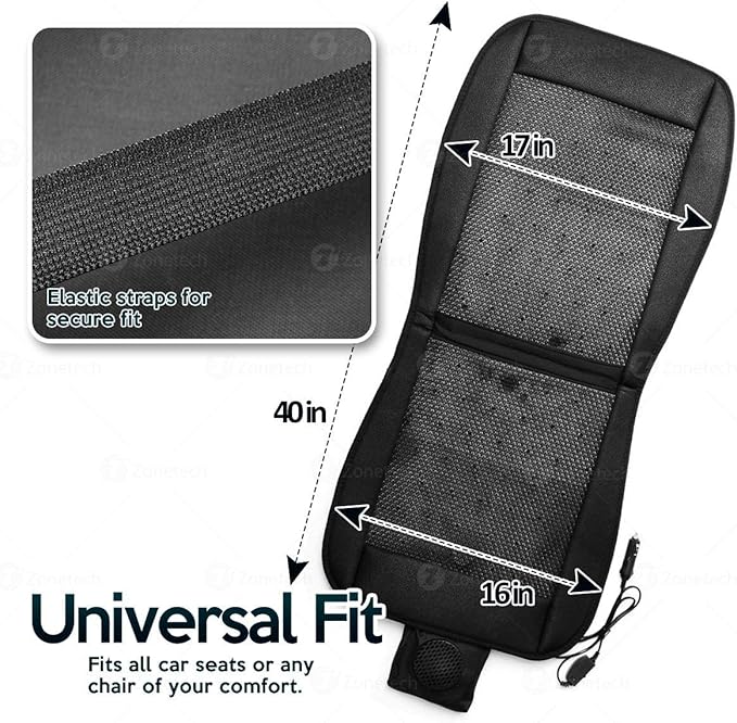 Zone Tech Black Cooling Car Seat Cushion 2-Pack 12V Automotive Adjustable Temperature Comfortable with Improved Air Circulation, Universal Fit for All Vehicles