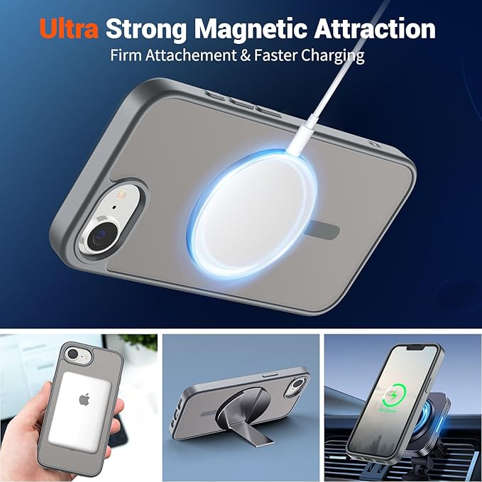 SUPFINE Magnetic for iPhone 17e Case/iPhone 16e Case (Compatible with MagSafe)(Military Grade Drop Protection) Slim Translucent Matte Shockproof with Anti-Fingerprint Phone Case,Gray