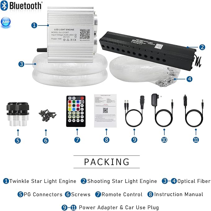 AKEPO Upgraded 16W Dual Head+Twinkle+Shooting Star Fiber Optic Lights Kit, Car Home Use RGBW Star Ceiling Sky Light APP Meteor Music Activated Light Engine+ 920pcs of Mixed Diameter Fibers 9.8ft/3m
