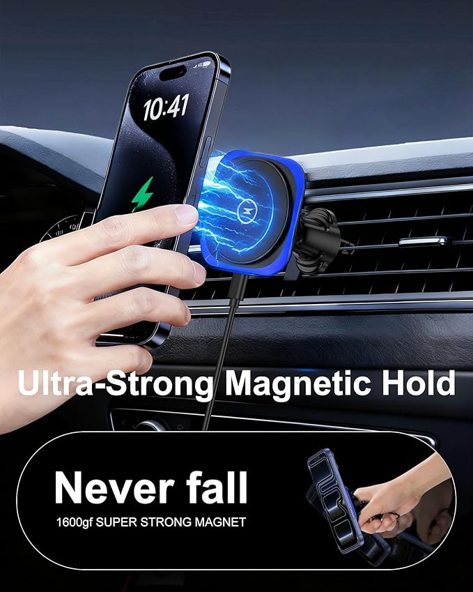 15W MagSafe Car Mount Charger,Magnetic Wireless Car Charger,Air Vent Dashboard Phone Holder Mount for iPhone 17e 16 15 14 13 12 Pro/Pro Max/17 Air,Samsung S26/S25 Ultra,Fast Charging,Car Accessories