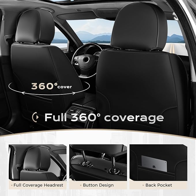 Coverado Seat Covers, Car Seat Covers Front Seats, Leather Seat Covers for Cars, Car Seat Protector Waterproof, Black Car Seat Cushion, Front Carseat Cover Universal Fit for Most Cars Lightblue