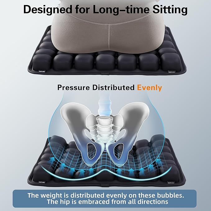Inflatable Travel Seat Cushion, Built-in Air Pump Car Airplane Chair Cushion for Long Flight Driving Sitting, Office Chair Wheelchair, Pressure Sore Relief, for Sciatica,Coccyx & Buttock Bed Sore SC01