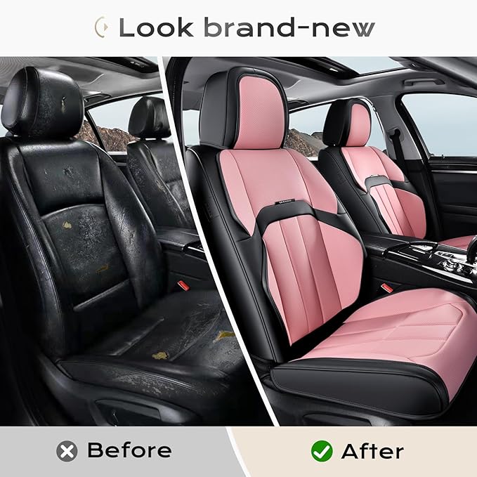 Coverado Car Seat Cover, Cover for Cars Front Seat, Premium Leather, Universal Fit Waterproof Seat Protectors, Car Seat Cushion Non-Slip for Most Cars-Blackpink