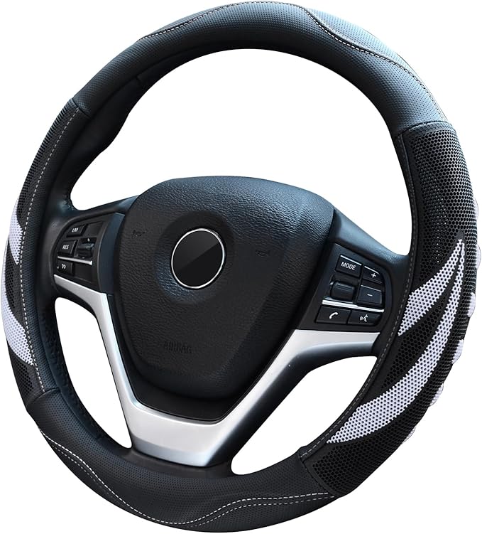 Alusbell Microfiber Leather Steering Wheel Cover Breathable Auto Car Steering Wheel Cover for Women and Men Universal 15 Inches (White)