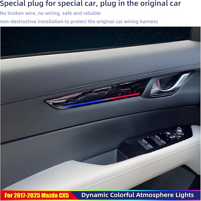 256-Color Interior Ambient Lighting Kit for Mazda CX-5 2017-2025 | 4 Door Panels + LED Strips + Footwell & Handle Lights | Music Sync, APP & Button Control