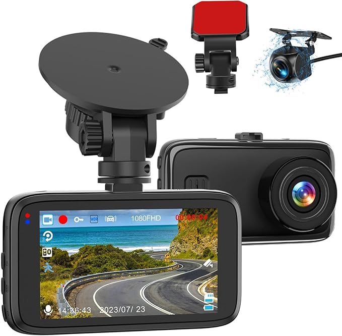 Dash Cam Front and Rear Camera, Biuone 1080P Dash Camera for Cars, Dash Cam with 3'' IPS Screen with Night Vision, G-Sensor, WDR, Loop Recording, 24/7 Parking Monitor